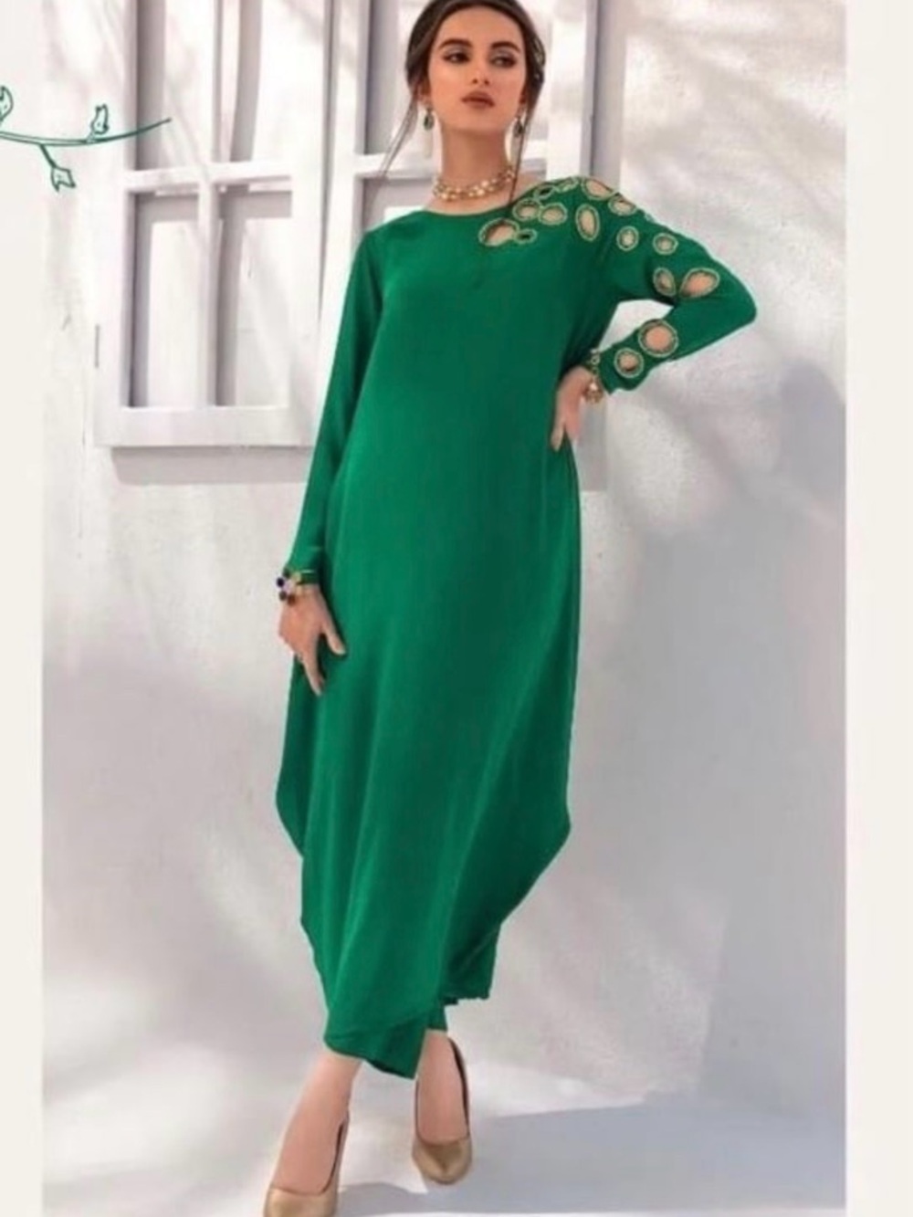 Emerald Green Long Sleeve Maxi Dress